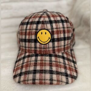 Brand New AERIE Plaid Smiley Face Adjustable Baseball Cap